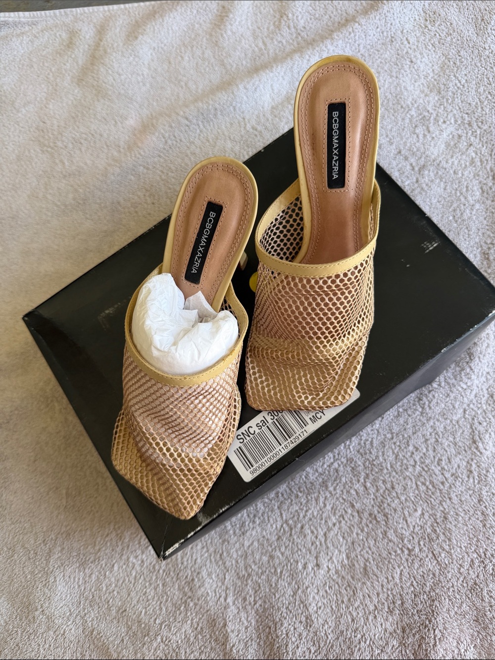 BCBGMaxAzria Gold Mesh Slip-On Mules